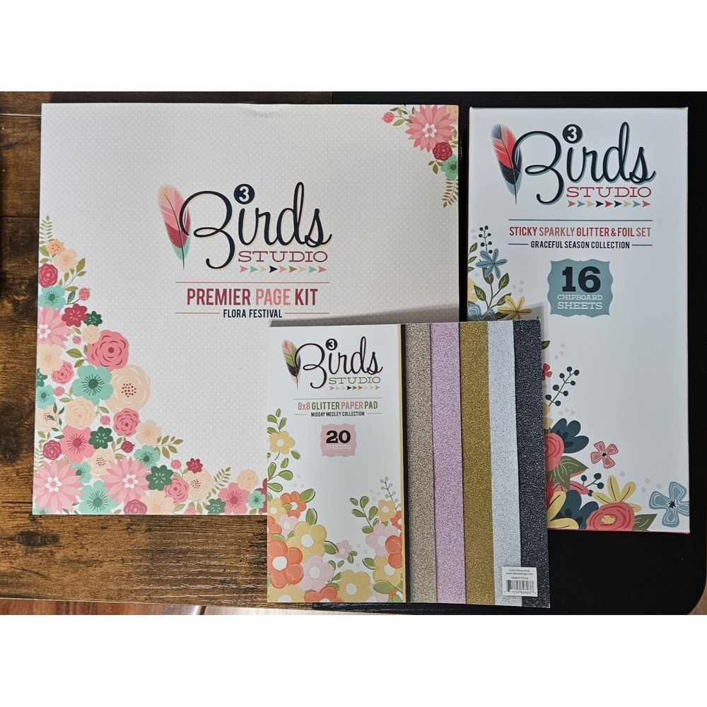 3‎ Birds Studio LOT Graceful Season Flora Festival Midday Medley Glitter